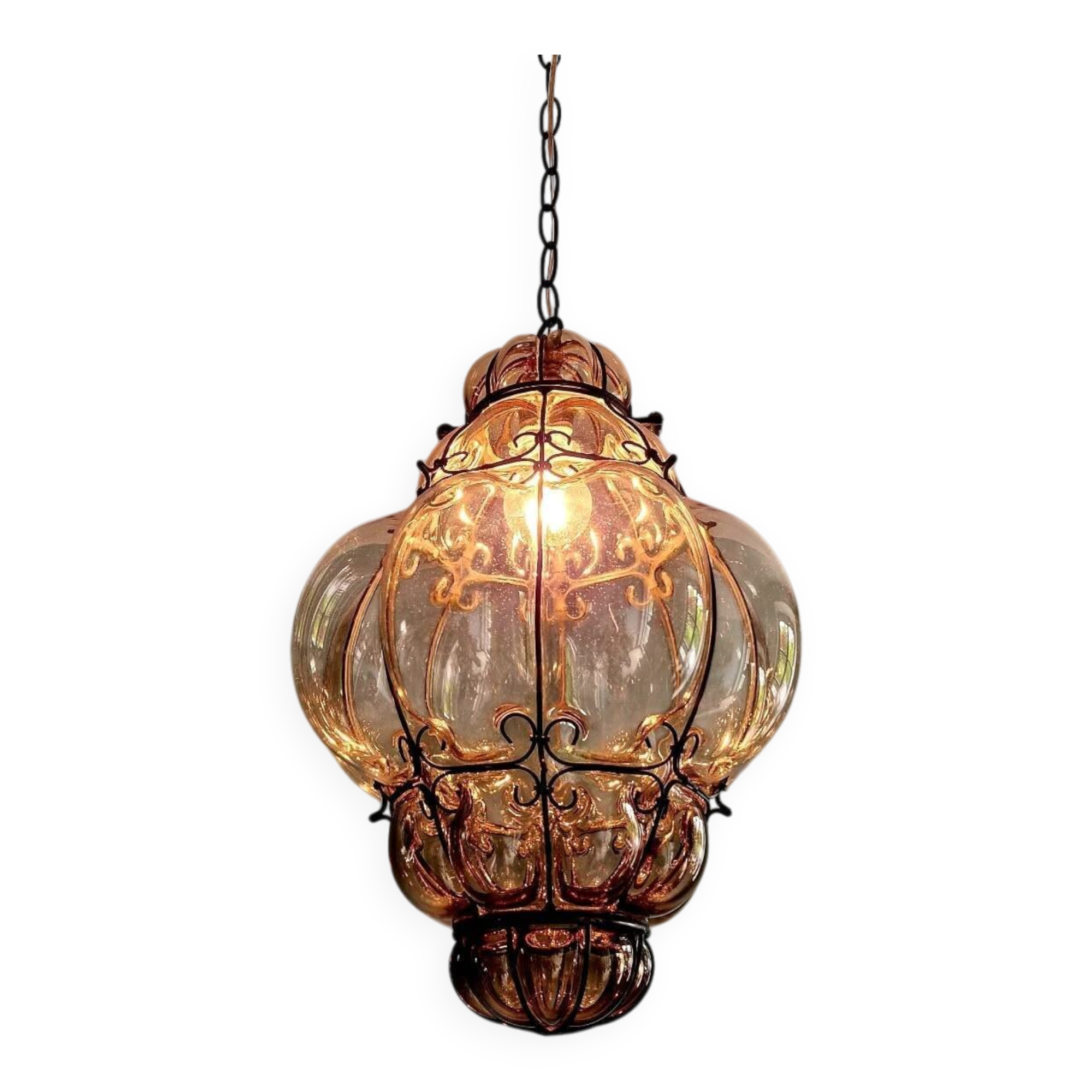 Large Venetian suspension in smoked blown Murano glass, mid-20th century.