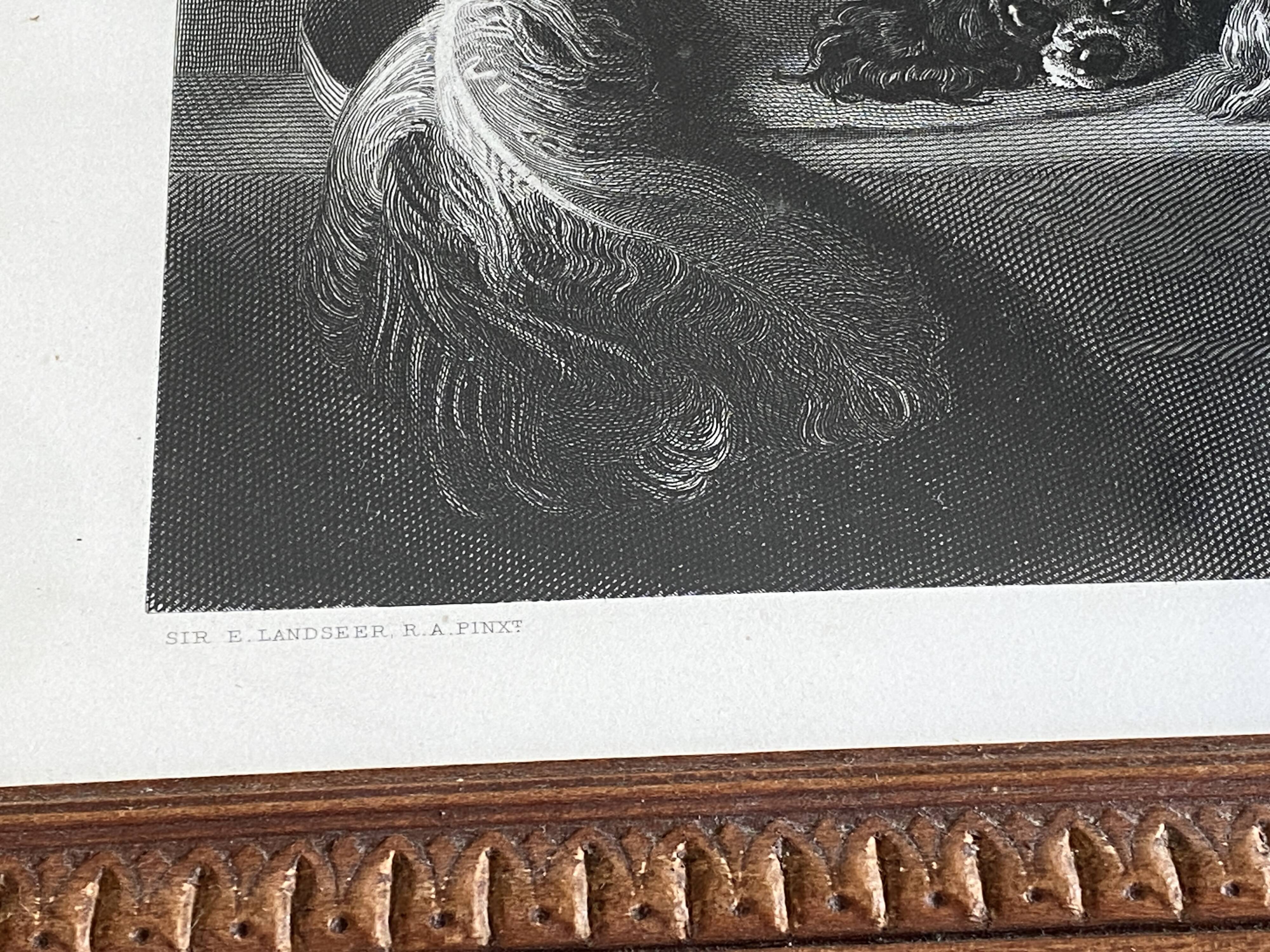 Antique engraving by edwin landseer - cavalier king charles dogs