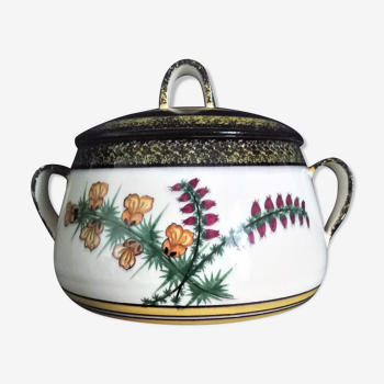 Pot avec couvercle, décor genêts et bruyères