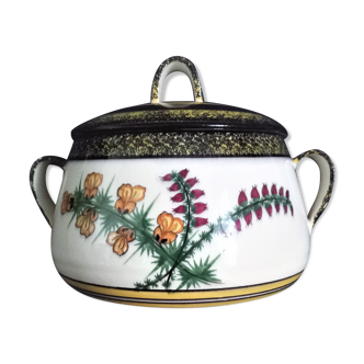 Pot avec couvercle, décor genêts et bruyères