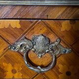 Pair of bedside tables Louis XV style marquetry with shamrocks and XXth bronze