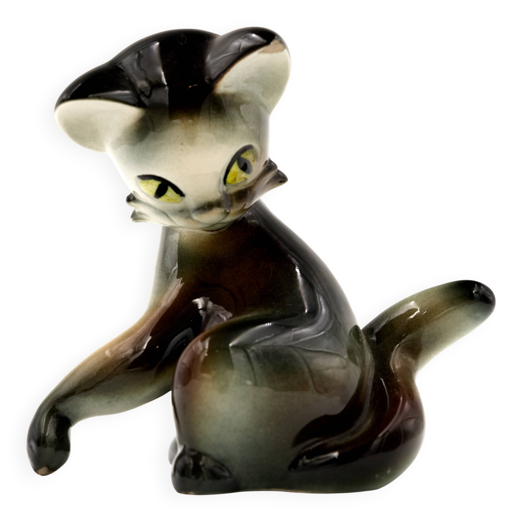 Vintage Jichokera Bechyně Cat Figure, 1960s