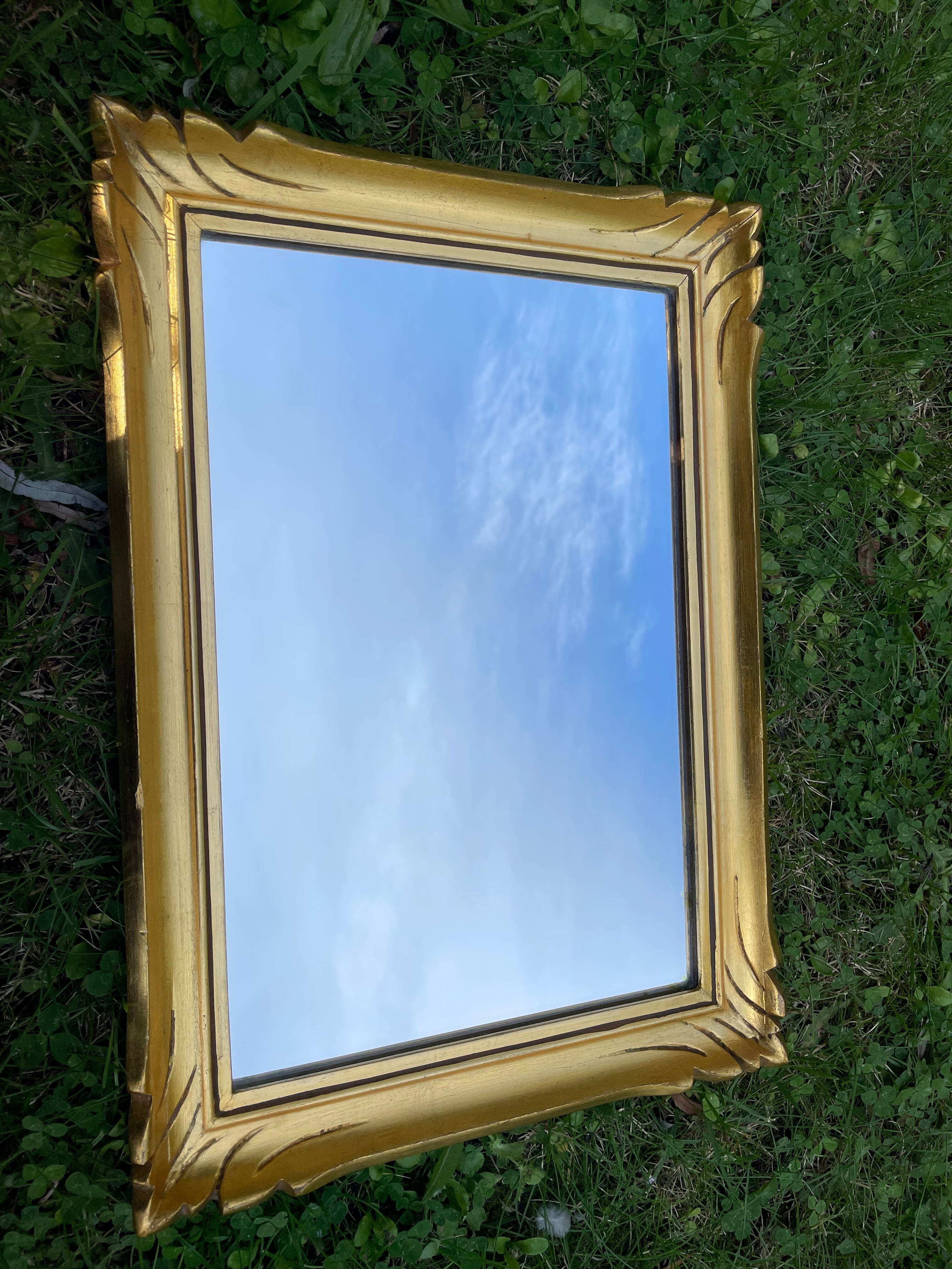 Vintage rectangular mirror in gilded wood h49 xl35