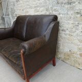 Banquette en cuir et marqueterie de nacre