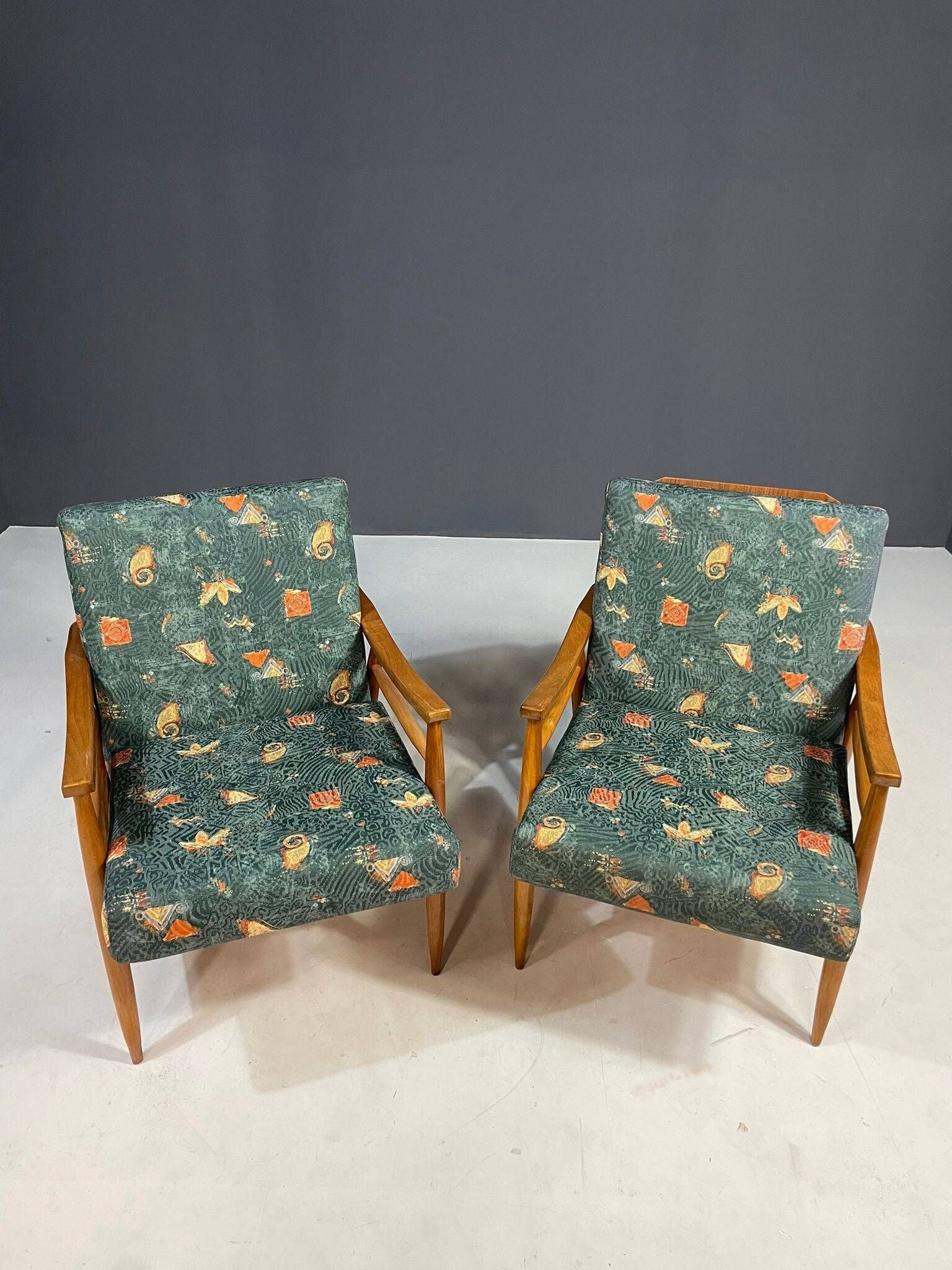Pair of lounge armchairs mid century modern upholstered 1960s Czechoslovaki