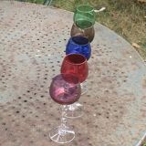 Set of 9 colored port glasses, 5 tulip-shaped and 4 balloons