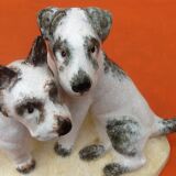 Zoomorphic sculpture cracked ceramic fox terrier dogs