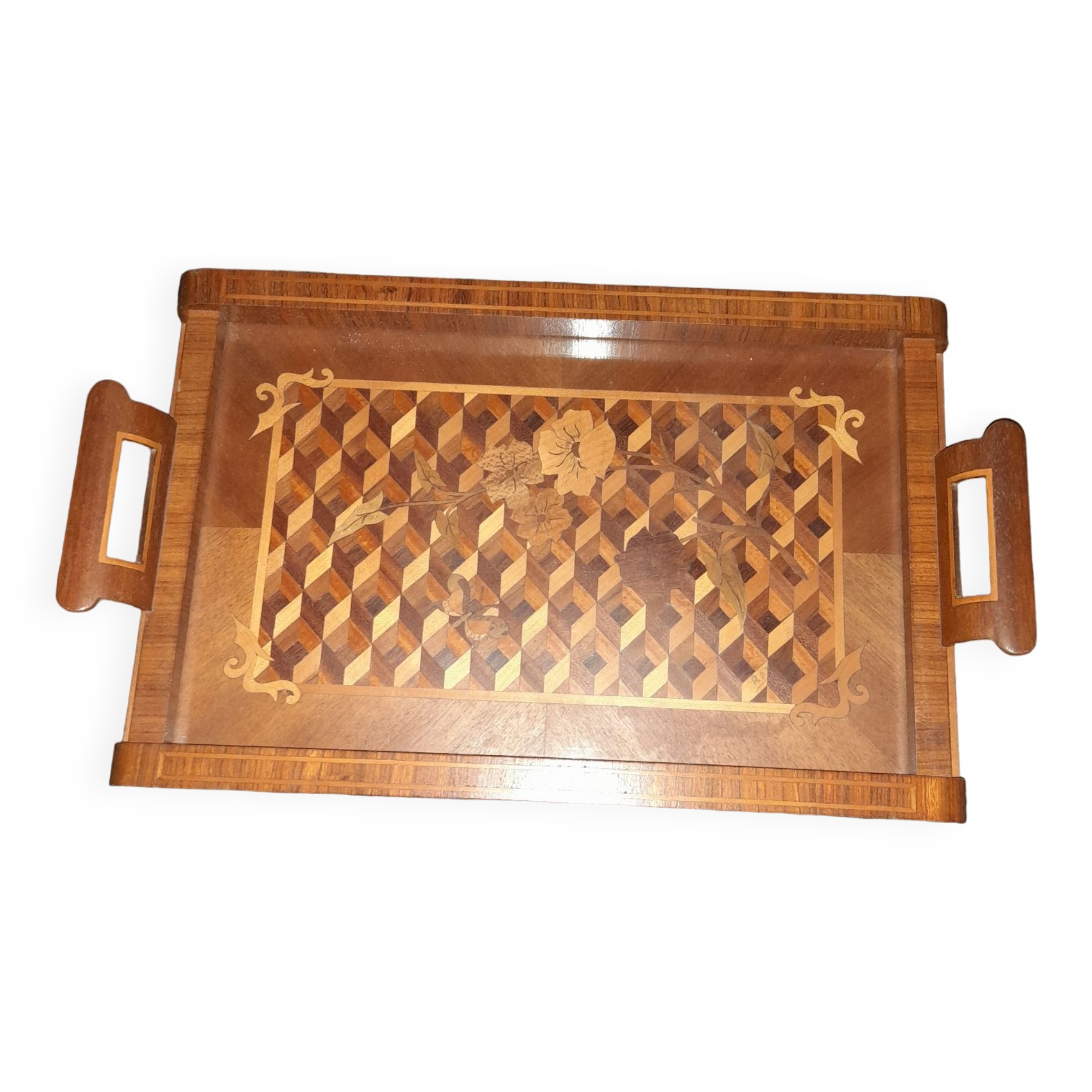 Marquetry serving tray.