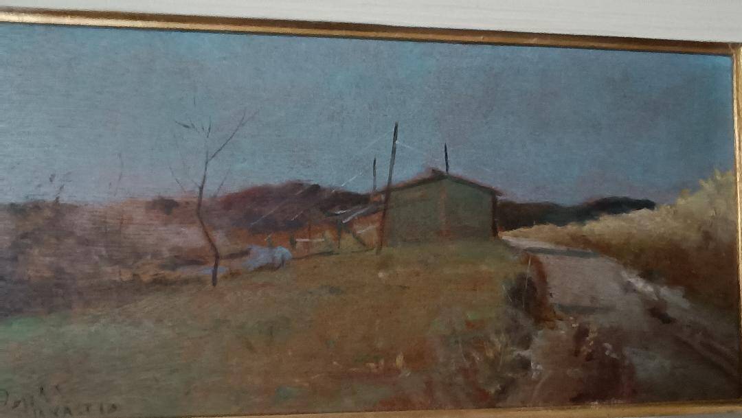 Peinture à l'huile sur panneau paysage arnaccio pise bruno loretti (livorne