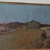 Peinture à l'huile sur panneau paysage arnaccio pise bruno loretti (livorne