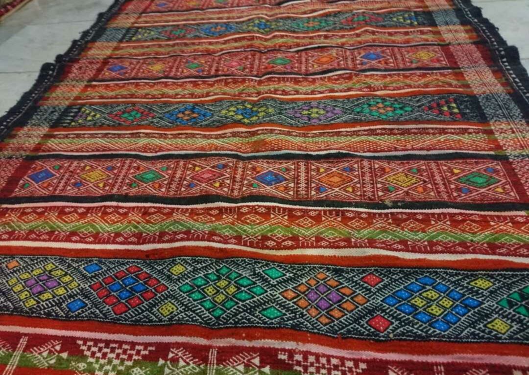 Carpet Berber kilim multicolor vintage Handmade wool 195x85cm