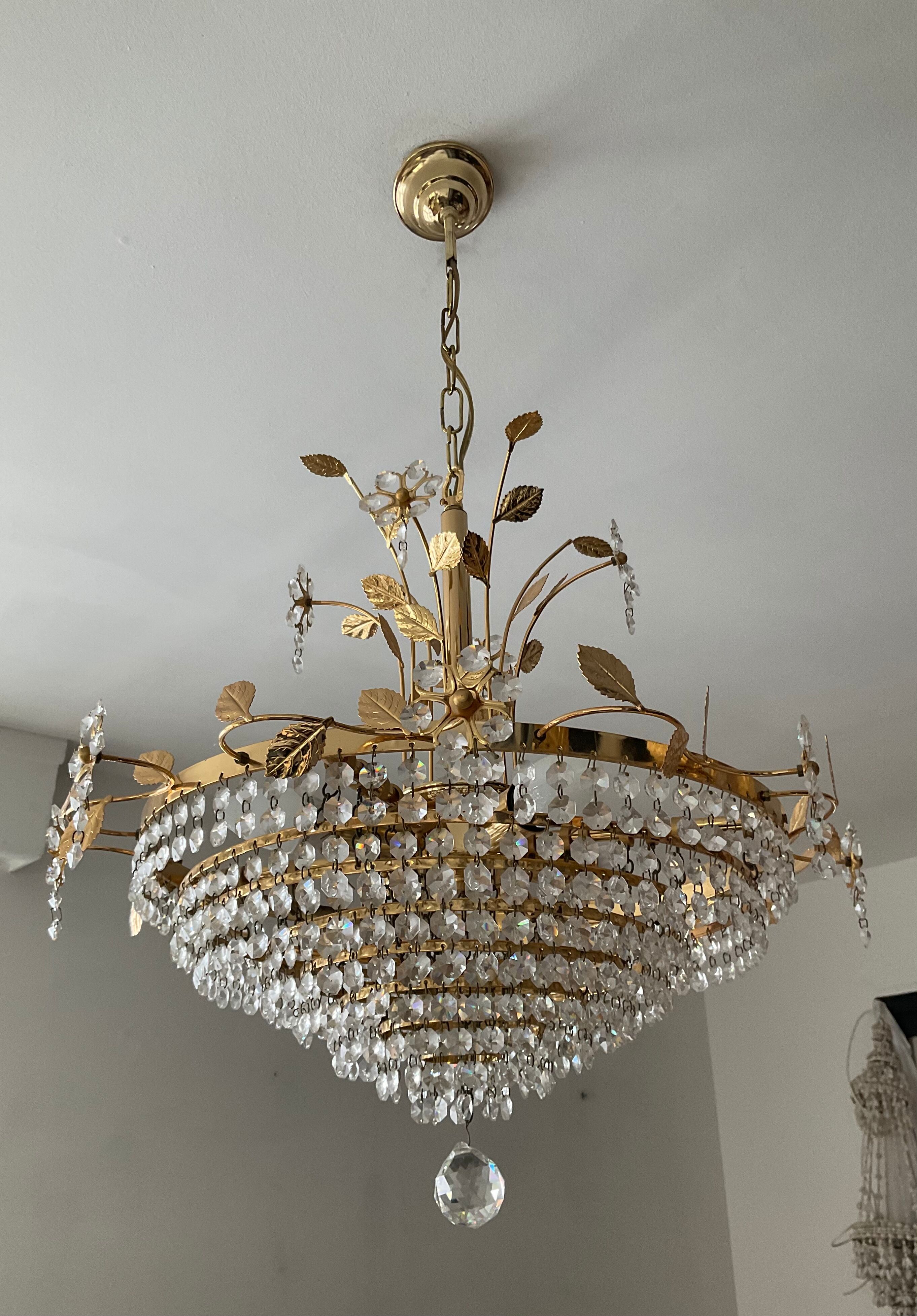 Crystal grapevine waterfall chandelier from the 70s
