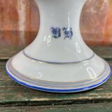 Flat compotier on foot monogrammed BH white and blue