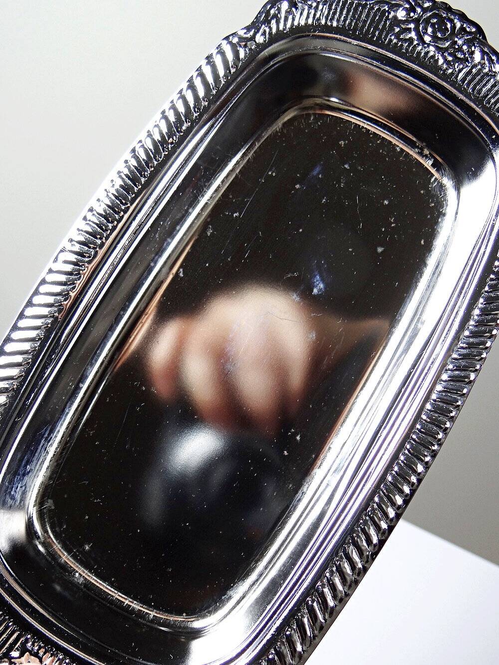 Silver-plated/inox vintage butter dish from the 1960s-1980s in Rococo style.