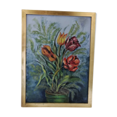 Still life "The 4 tulips" oil on canvas dated and signed