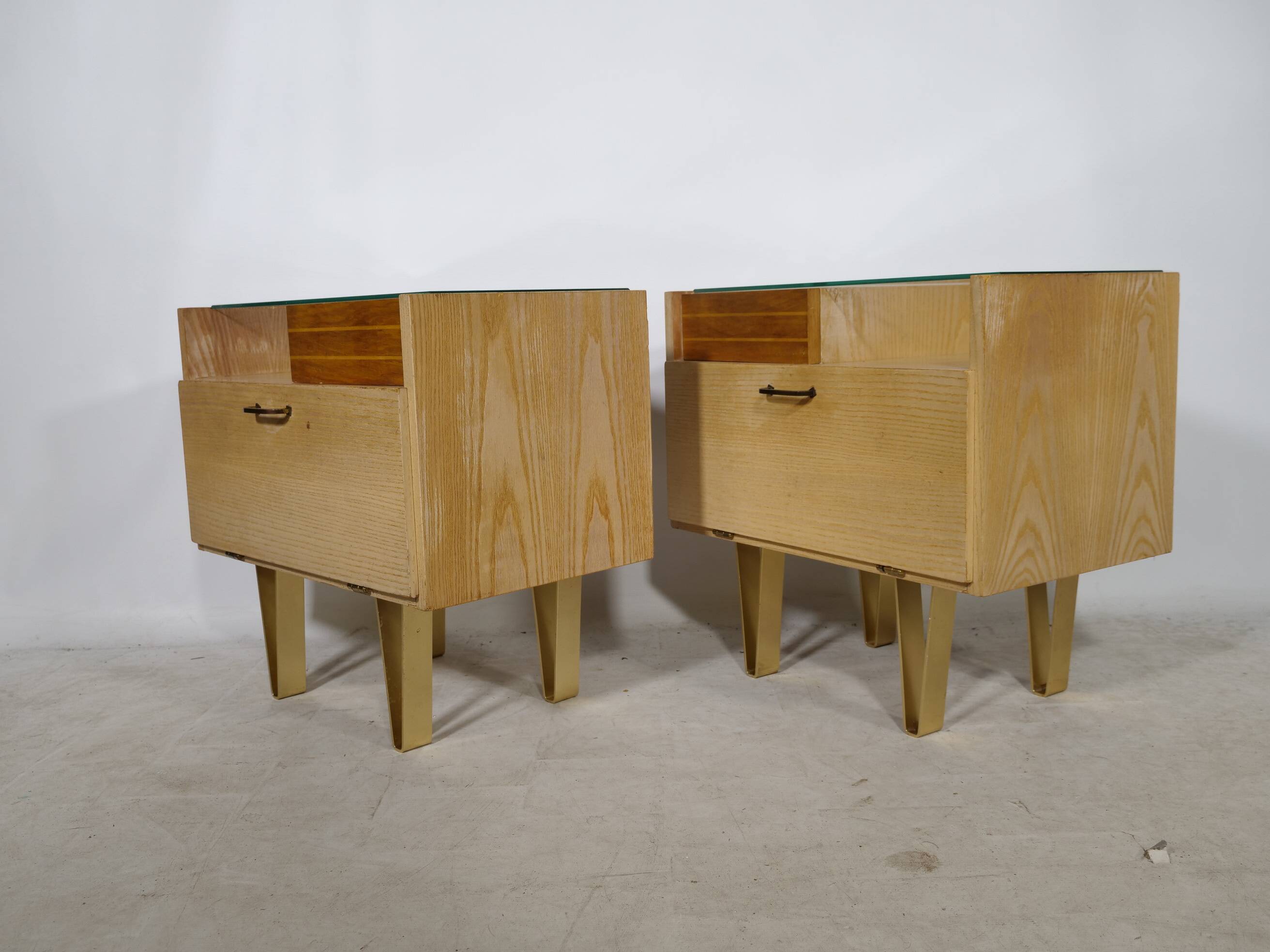 Mid-Century Design Vintage Bedside Tables with Metal Legs, Set of 2, 1960s