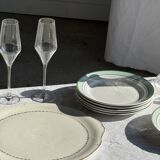 Set of 8 antique turquoise deep plates with a gold rim D22.5