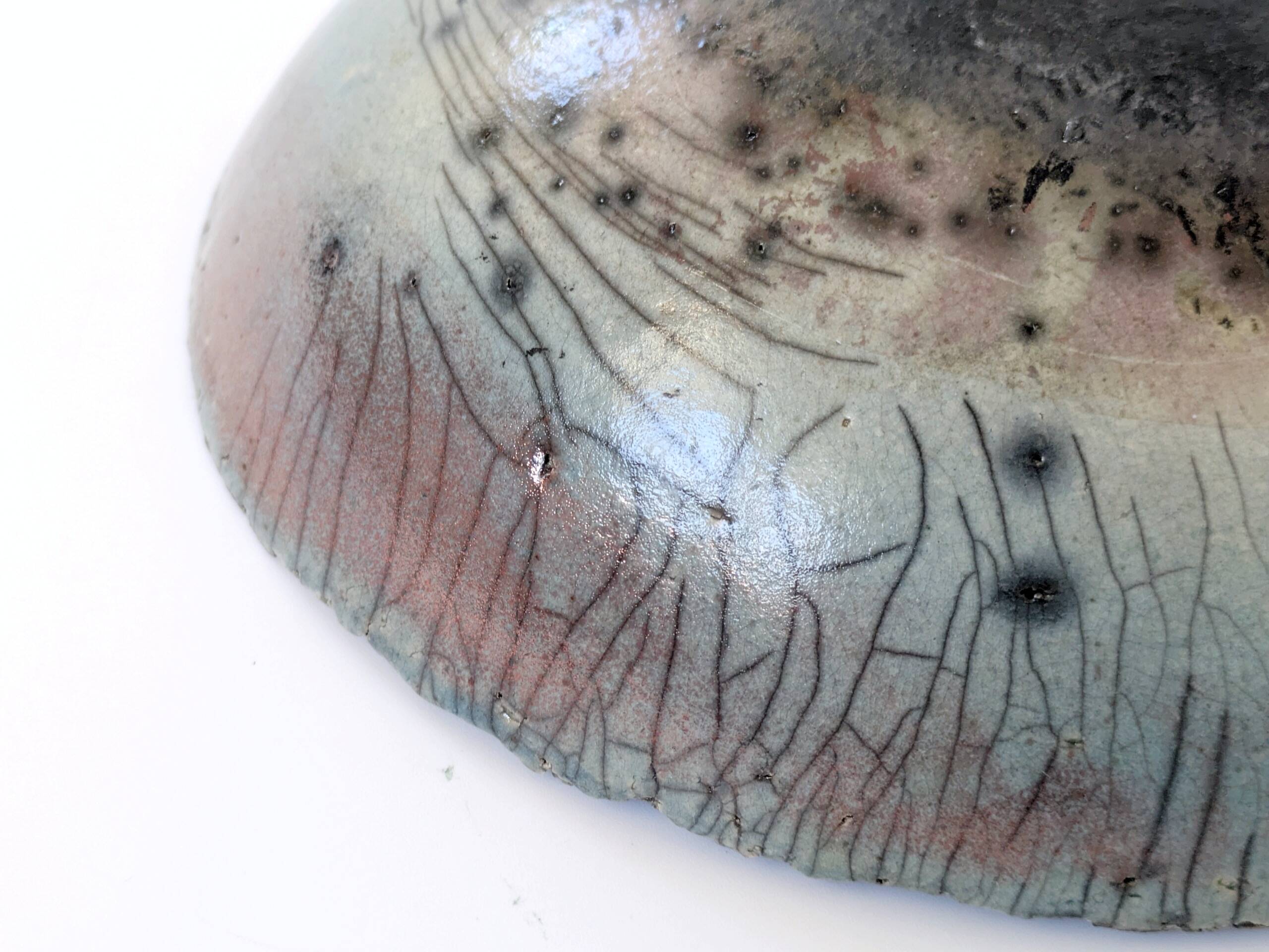 Vintage Raku ceramic bowl, handmade, signed, Japanese craftsmanship.