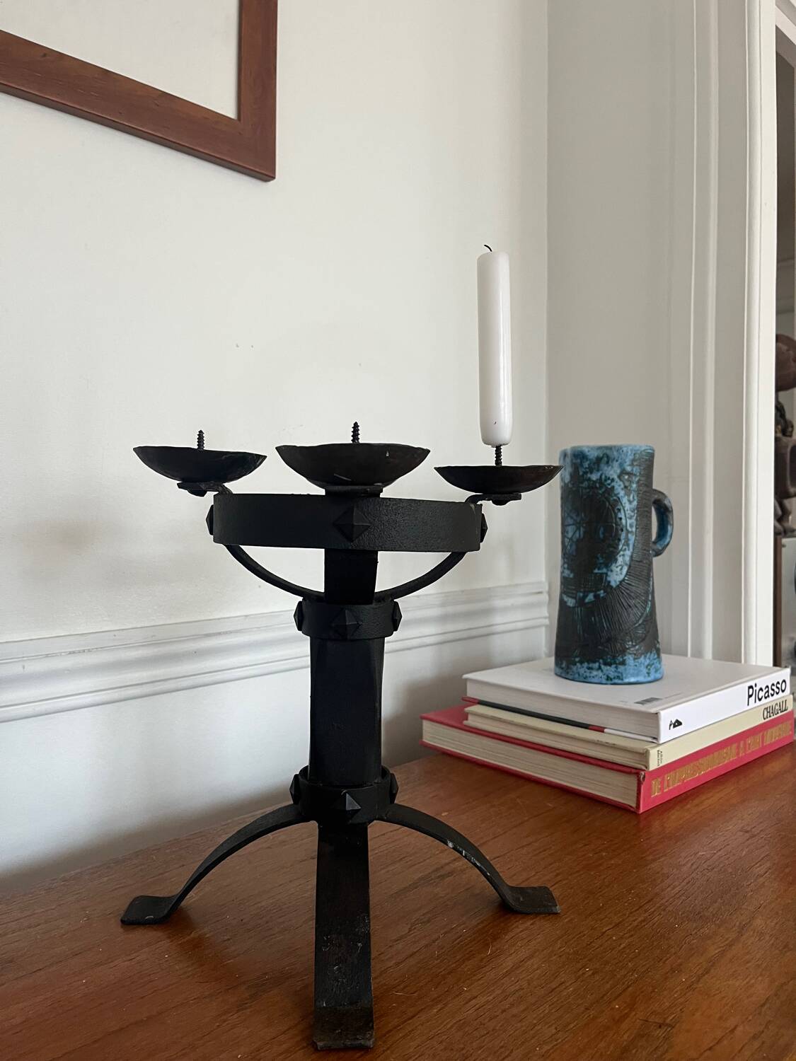 Brutalist wrought iron chandelier antique