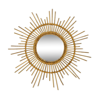 Miroir soleil en rotin 68 cm