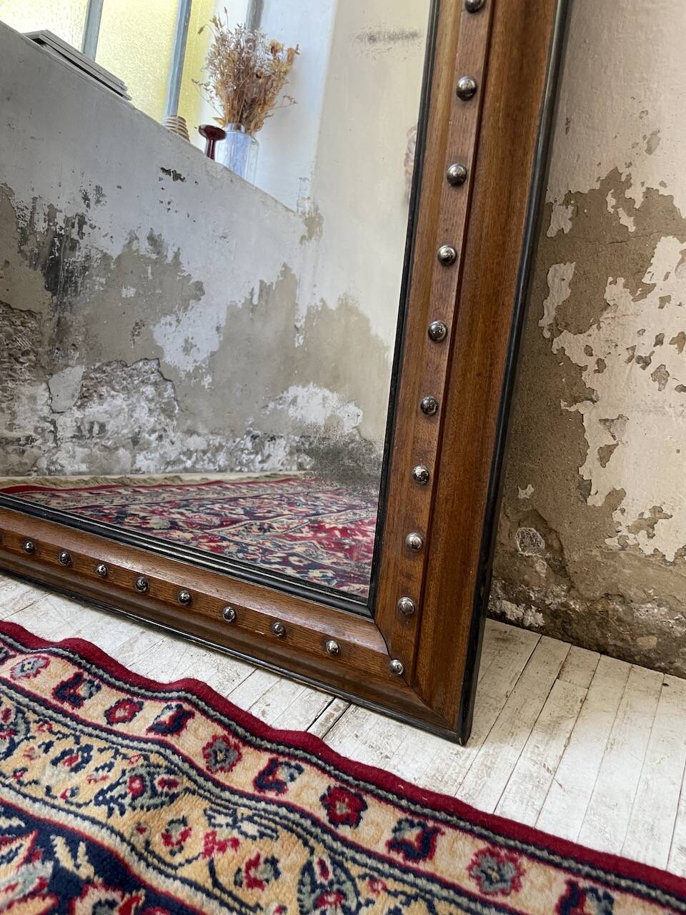 1900 wooden mirror with nails