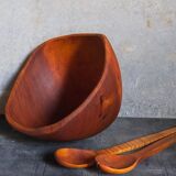 Teak bowl and its matching salad cutlery