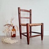 Mini wooden and straw chair - brutalist look