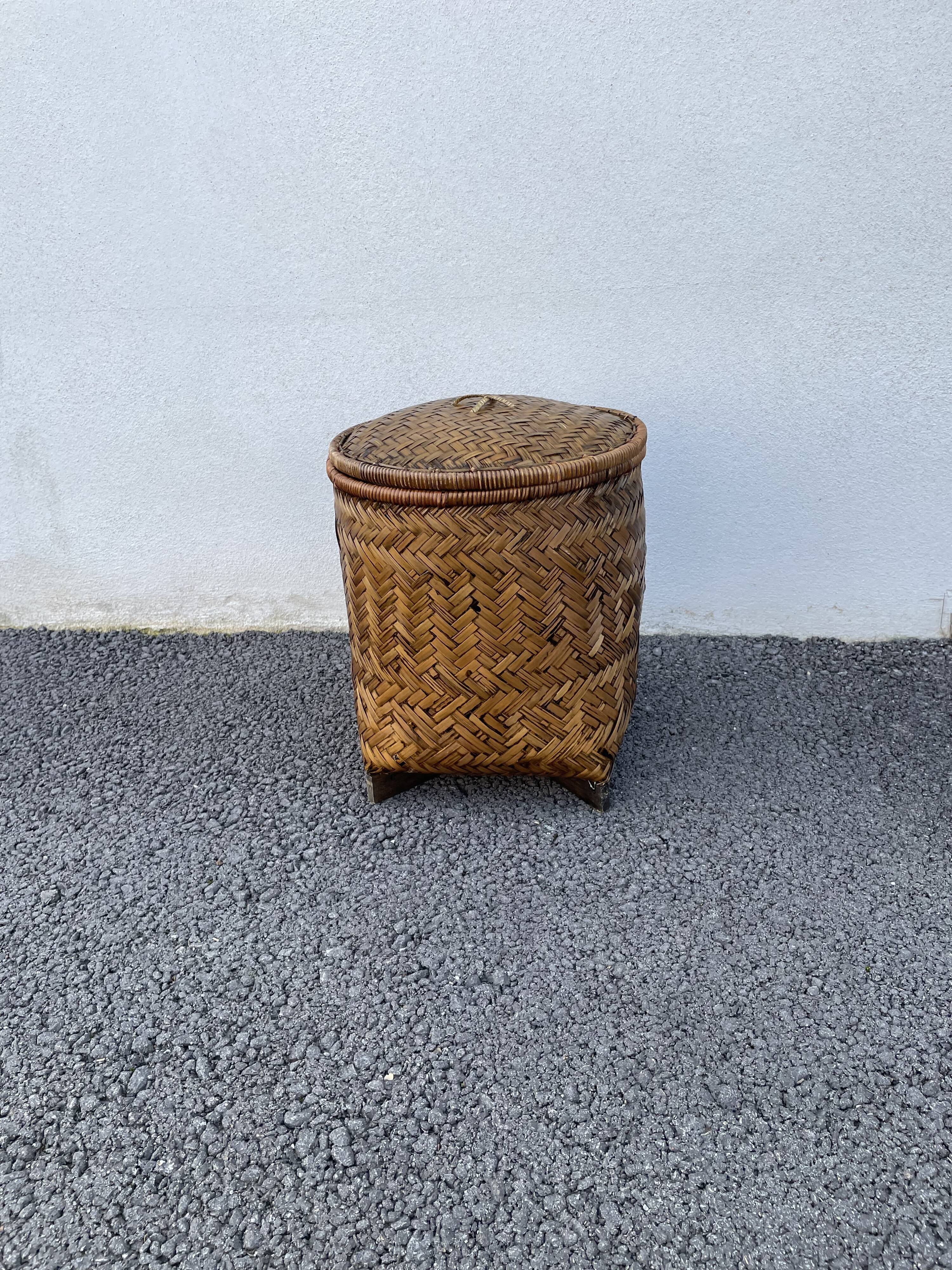 Basket with lided bamboo from Asia
