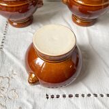 6 lion head bowls in ceramic, vintage brown style Emile Henry, made in France.