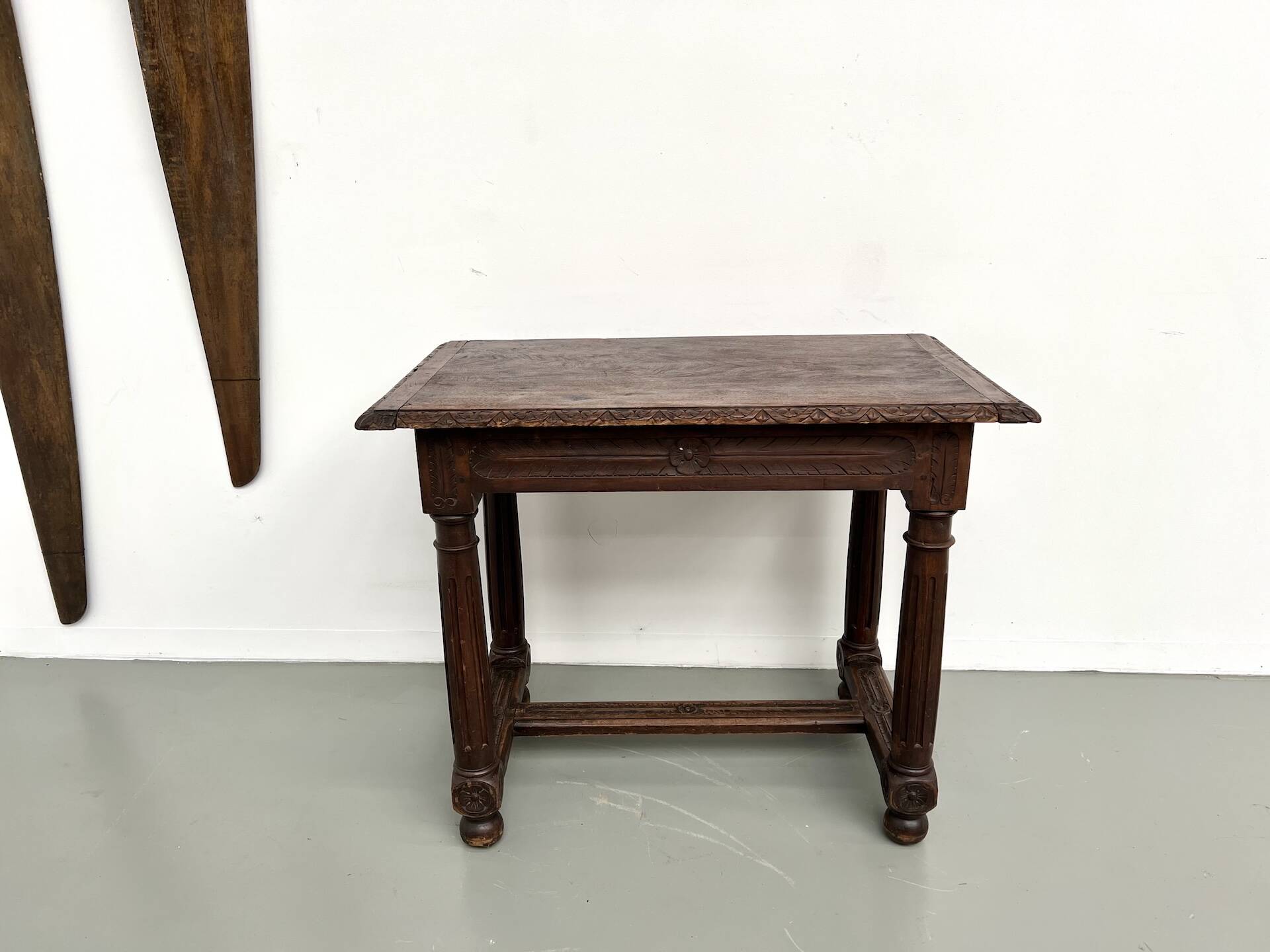 Small carved oak writing table, 19th century