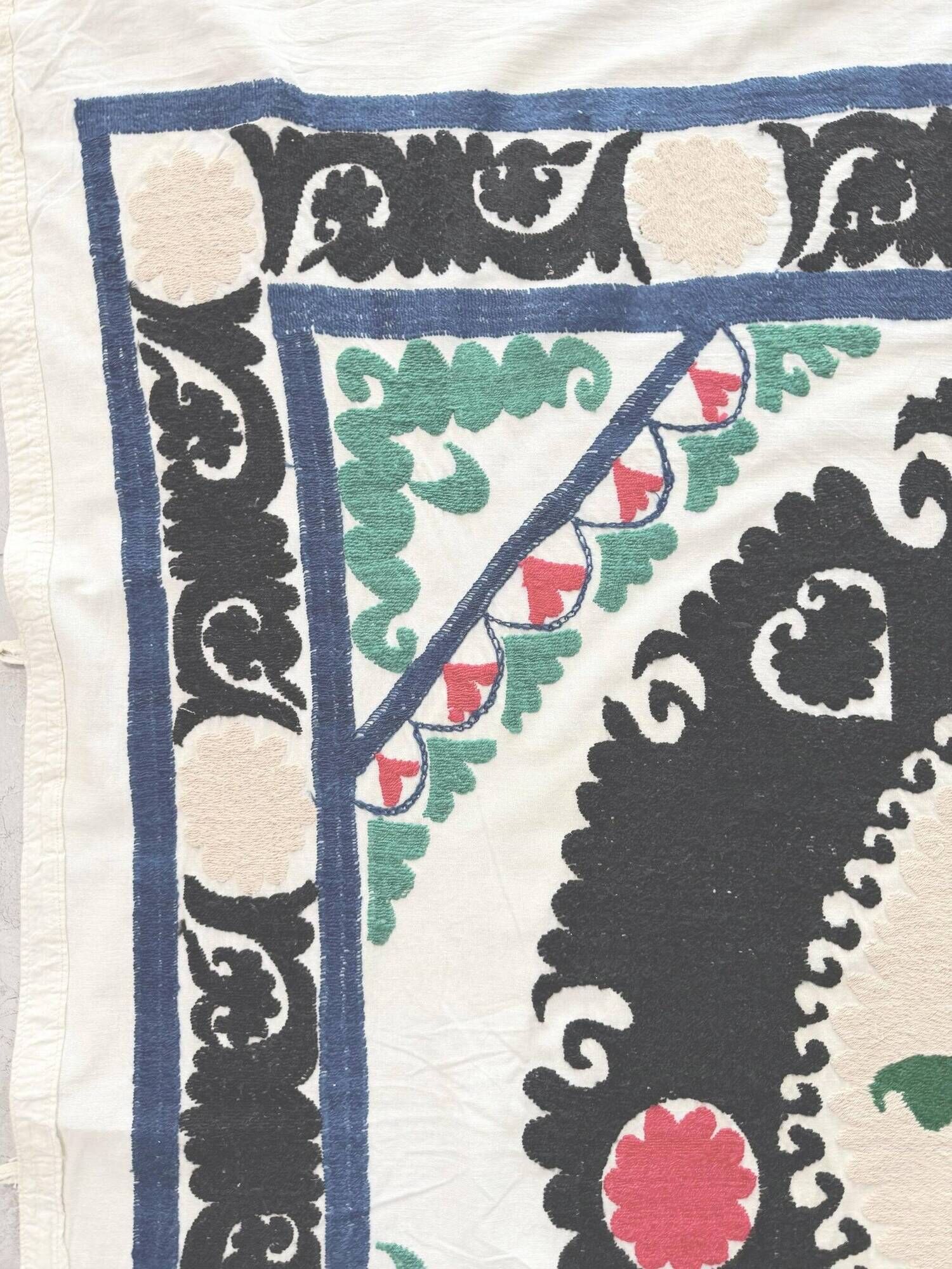 Vintage hand-embroidered tribal tapestry 130x137 cm