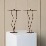 Dark Bronze Metal Candlesticks, Zigzag Postmodern Memphis Style, 2-Piece Set, Italy 1990s