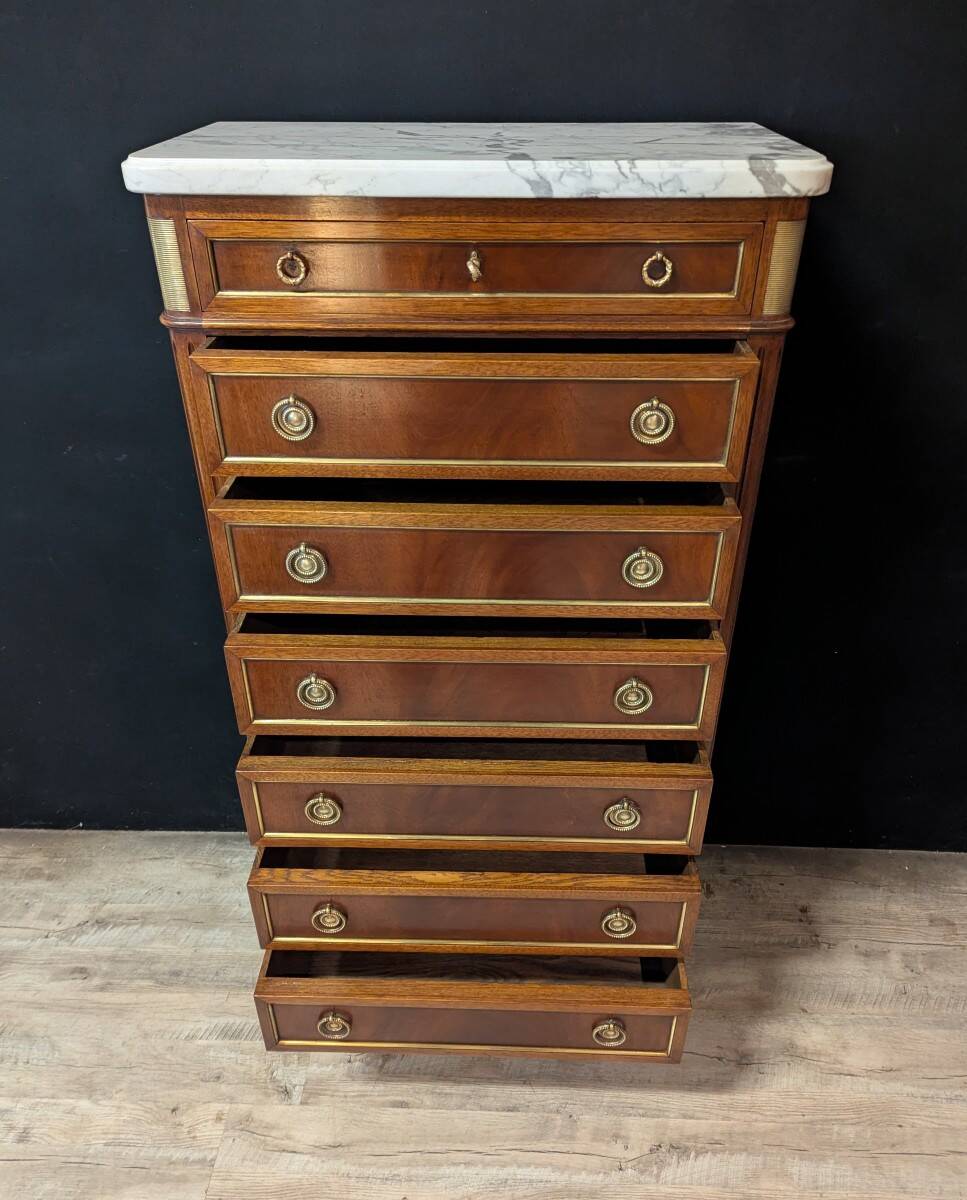 Louis XVI chest of drawers in mahogany with marble