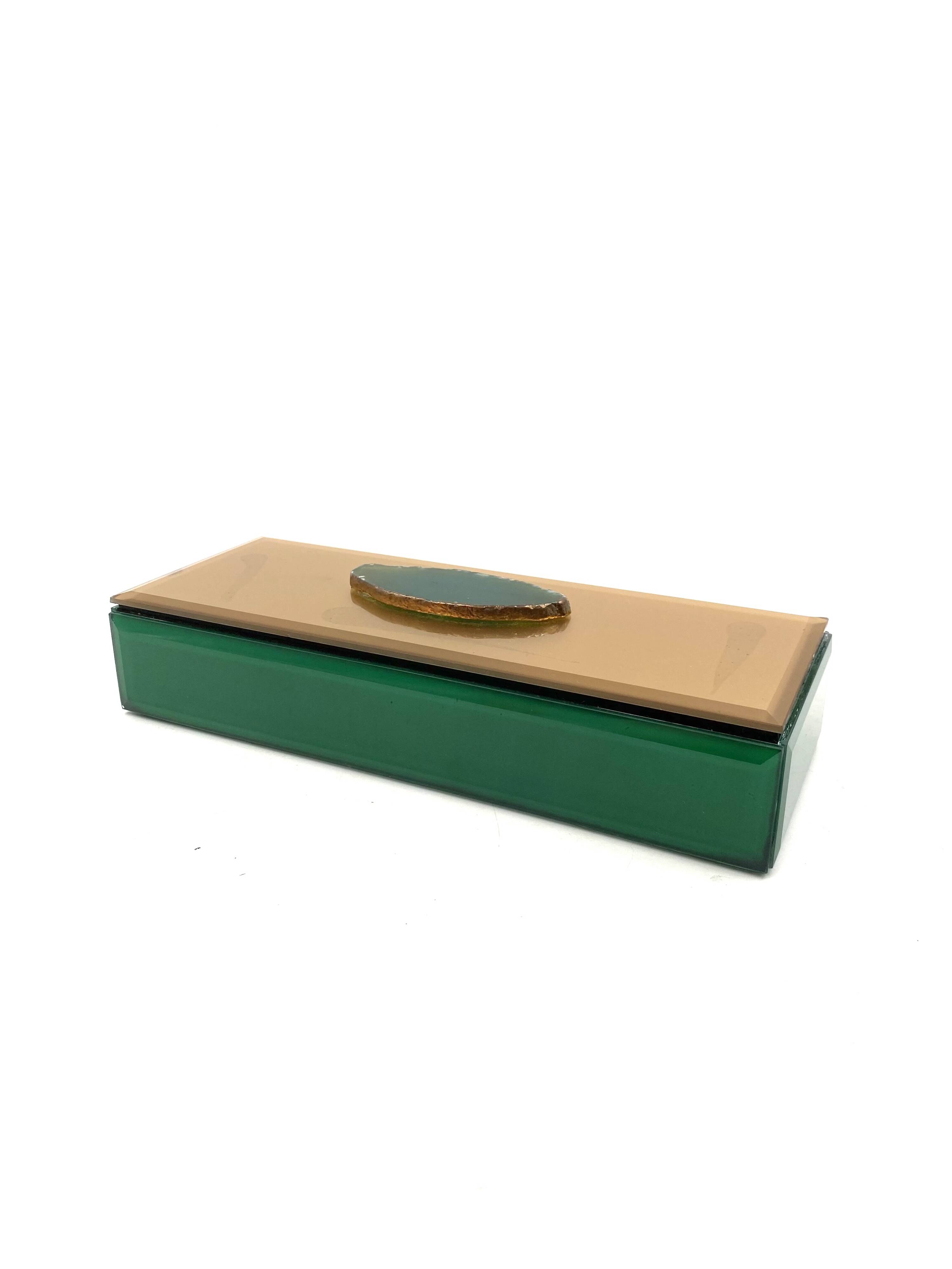 Green glass Jewelry Box, Italy 1980s