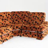 Vintage Italian Modular Sofa orange velvet 1970s