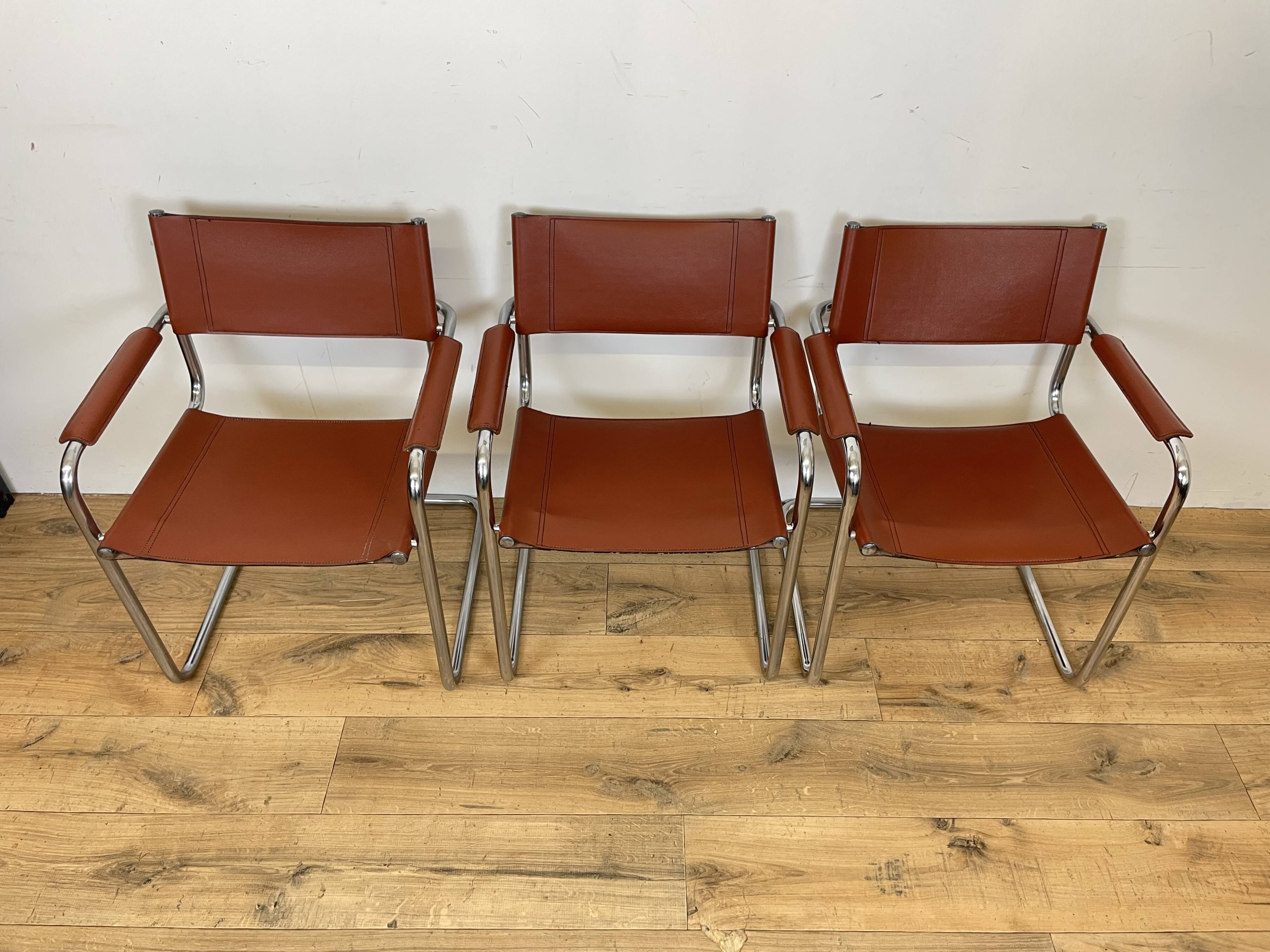 Set of 3 MG5 Grassi style armchairs from the 70s