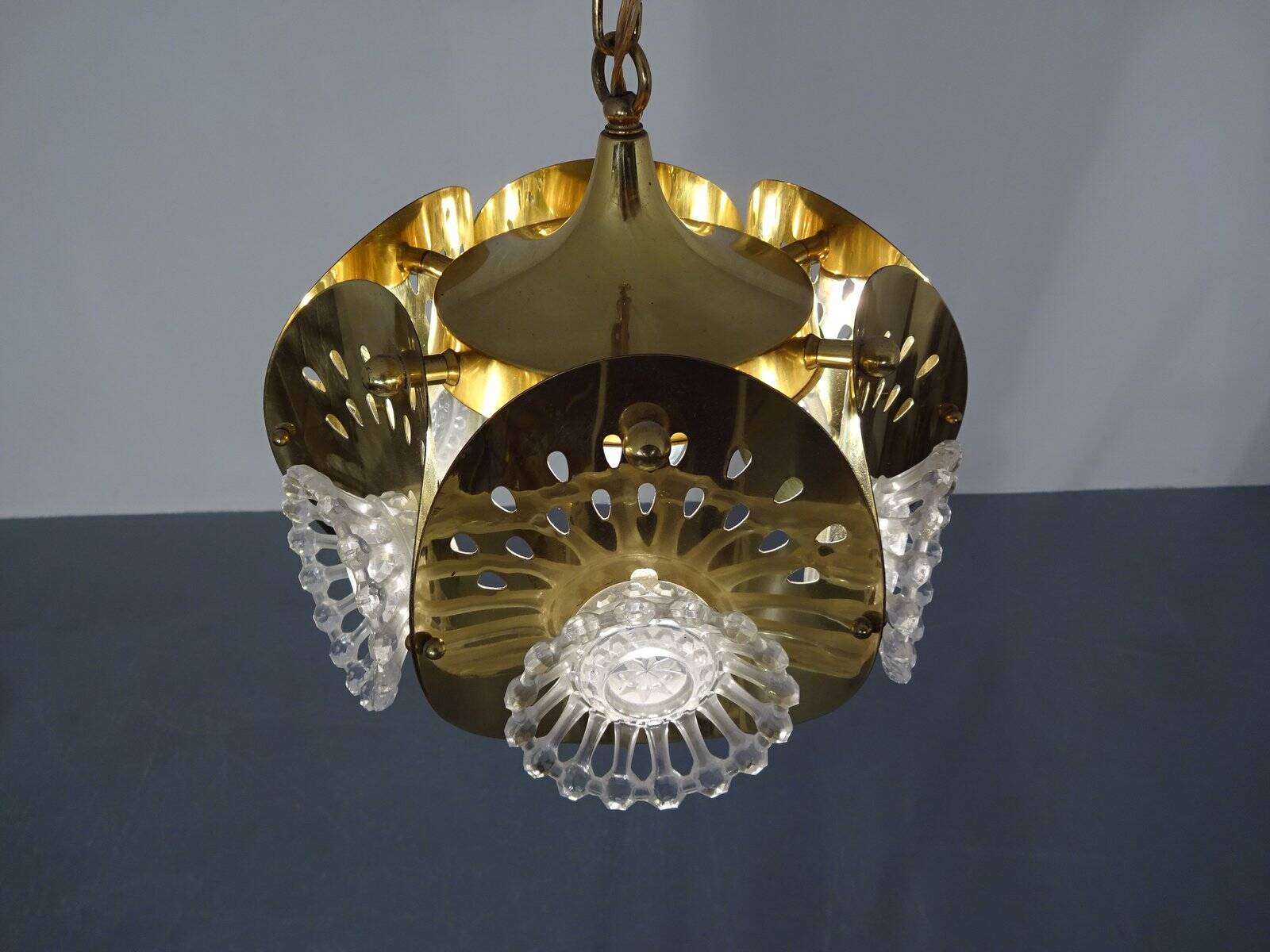 Italian brass and glass ceiling lamp, 1960s