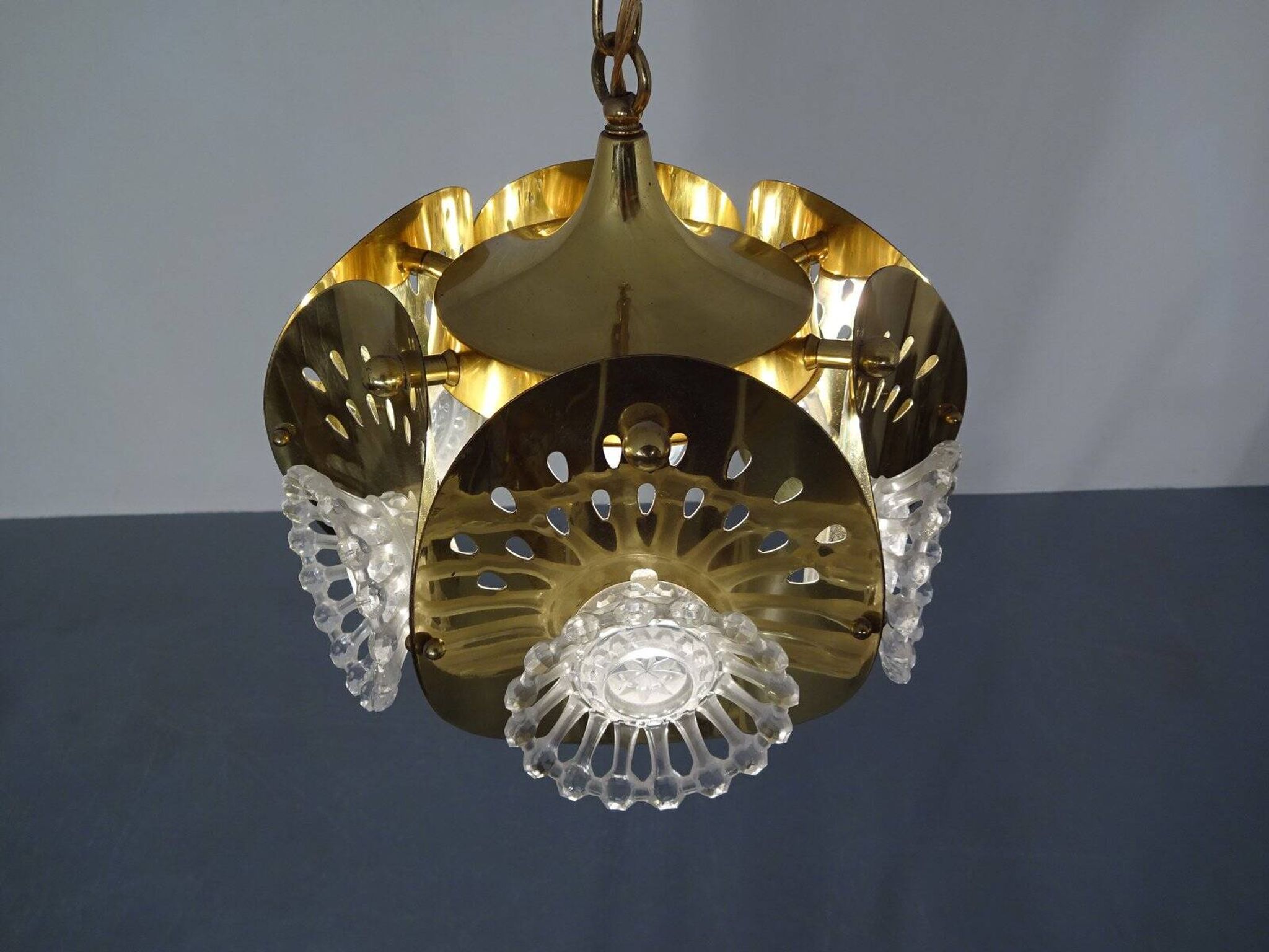 Italian Brass & Glass Ceiling Lamp, 1960s