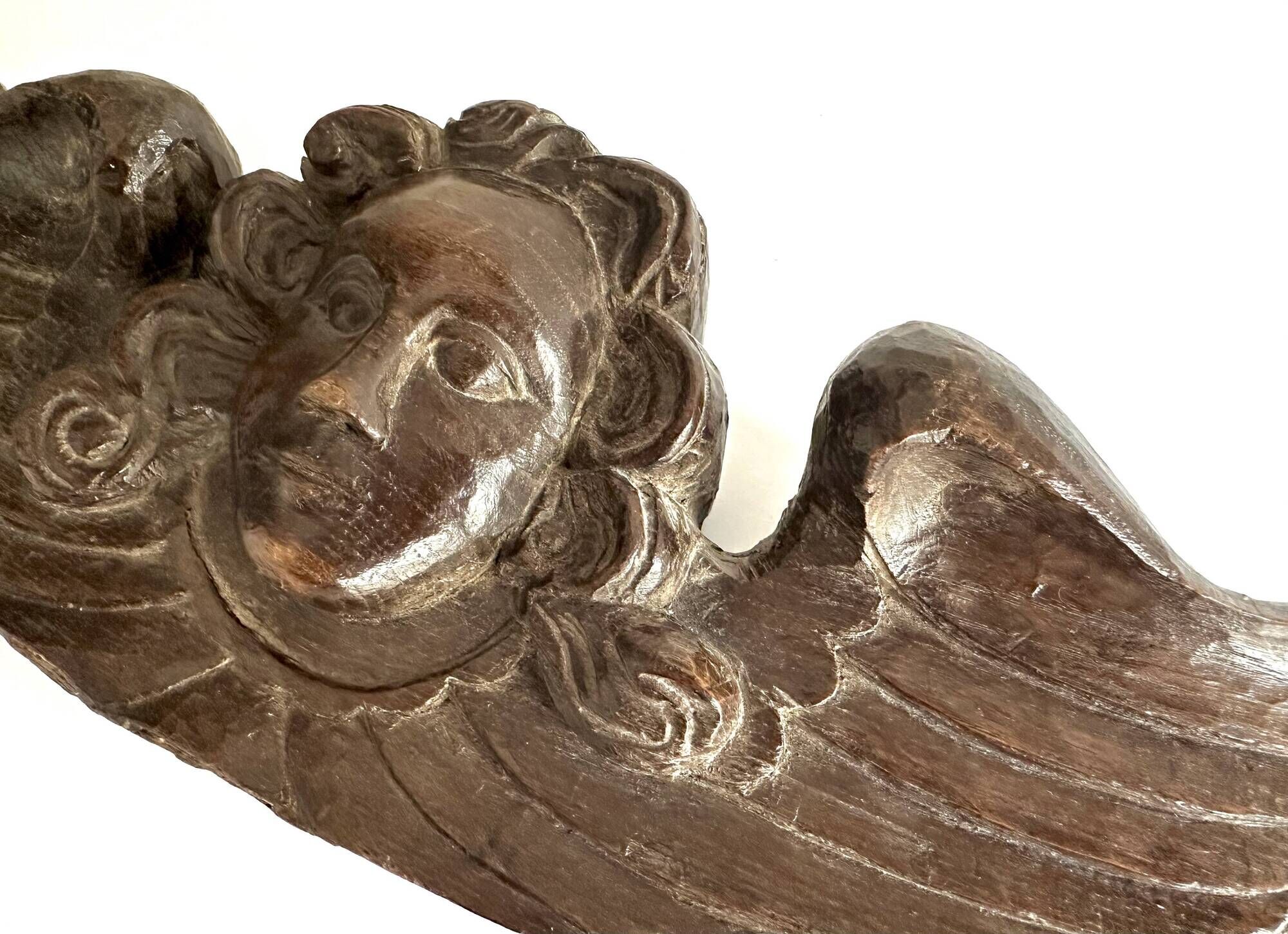 Ancient fronton cherub angel in carved wood 18th-19th century