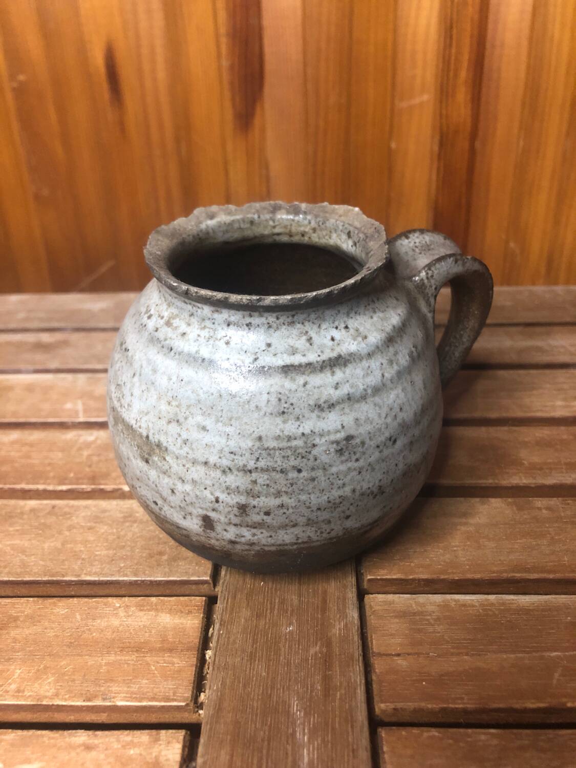 Old Vintage Gray & Black Ceramic Pitcher
