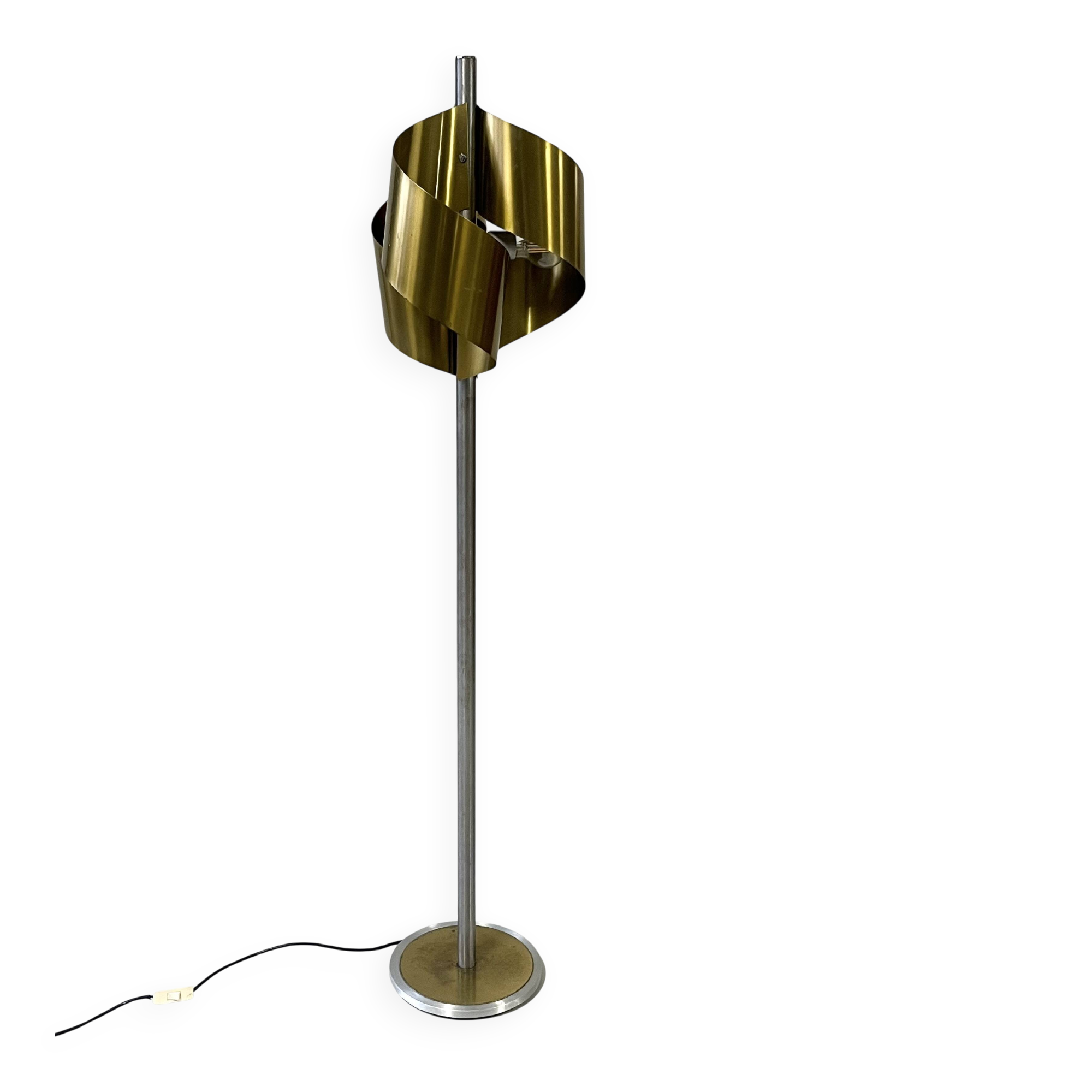 Italian Floor Lamp in Brushed Steel and Brass, 1970s