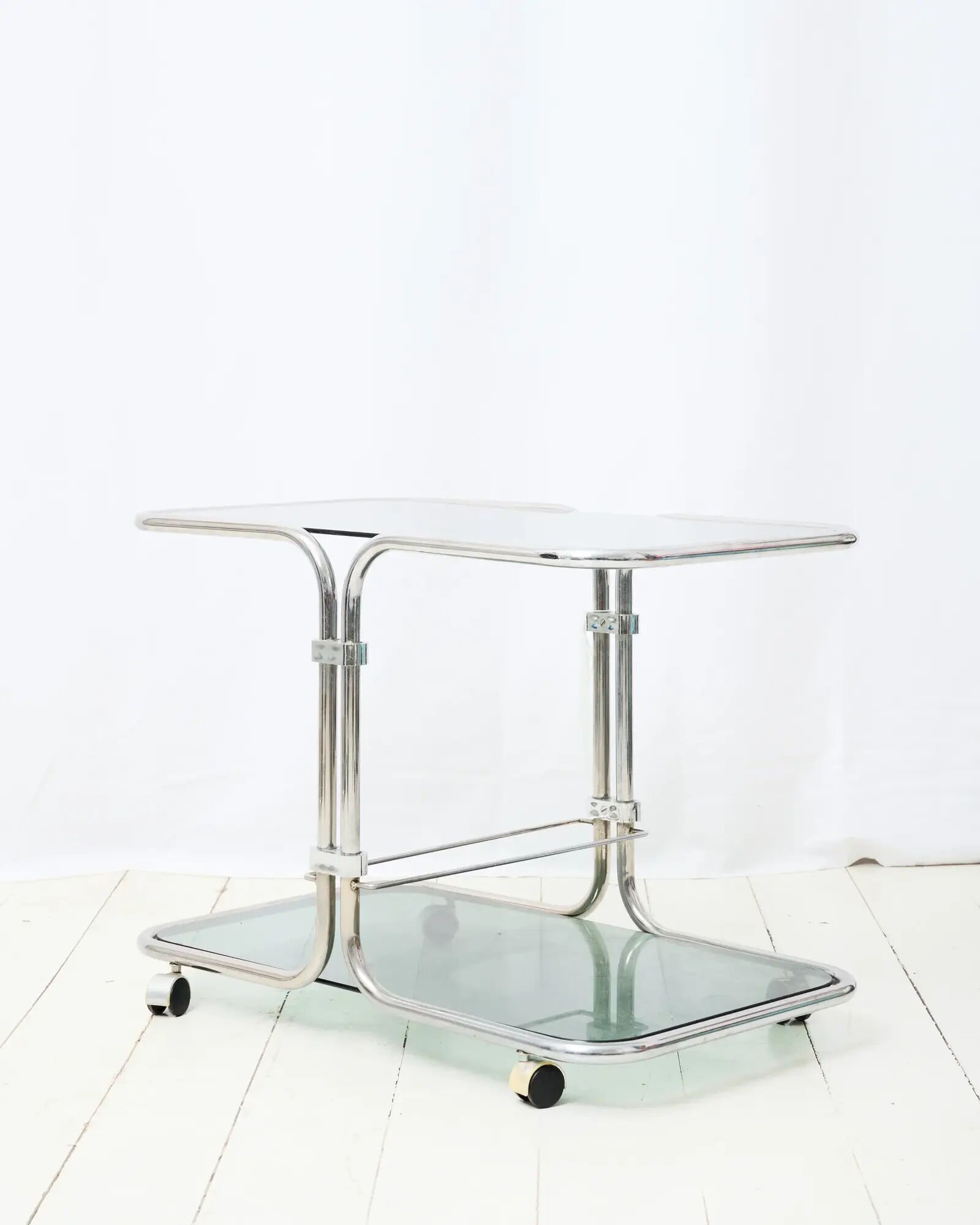 Smoked glass tubular dessert table, 1970-1980