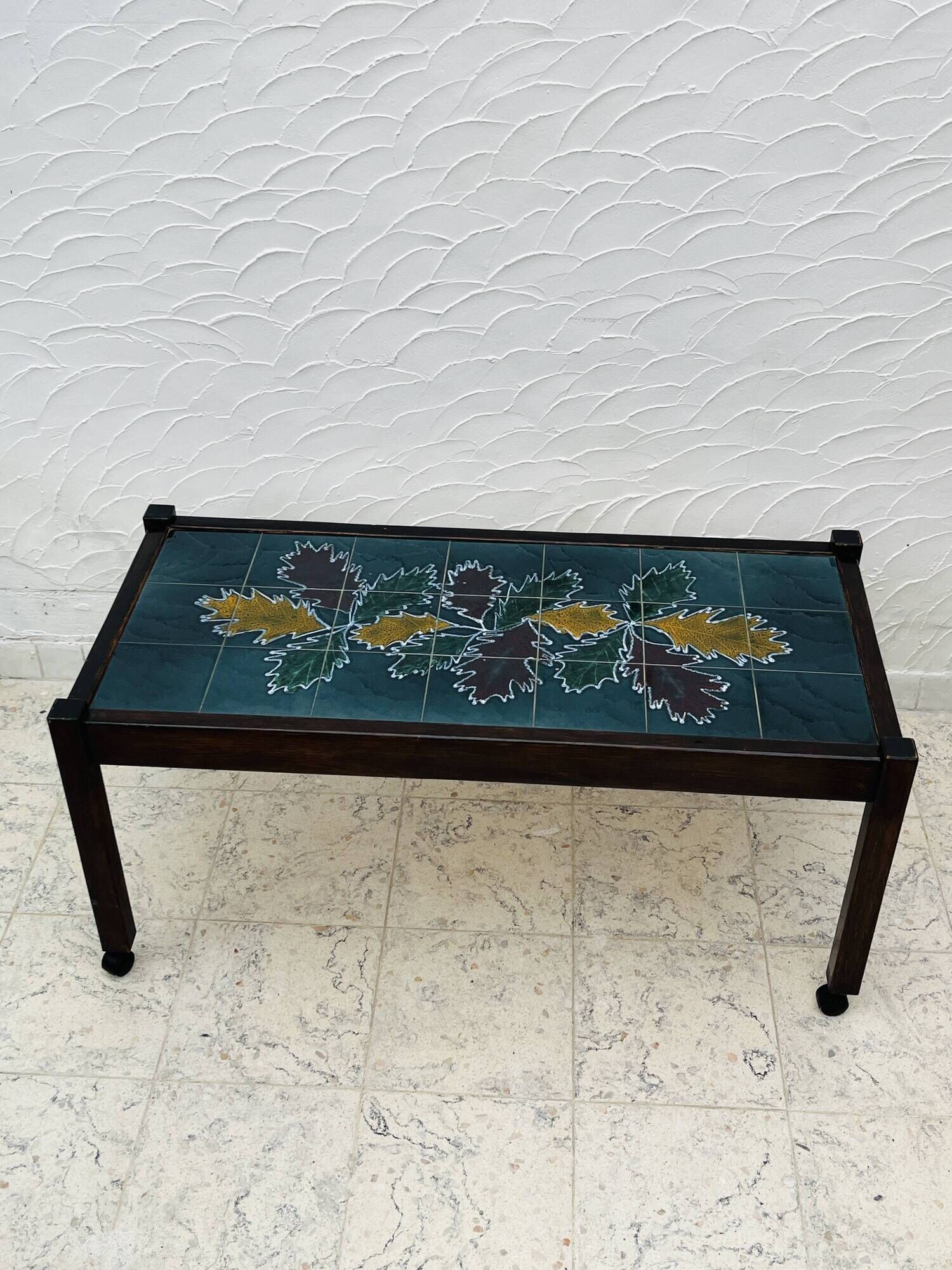 Vintage Coffee Table Ceramic and Solid Wood