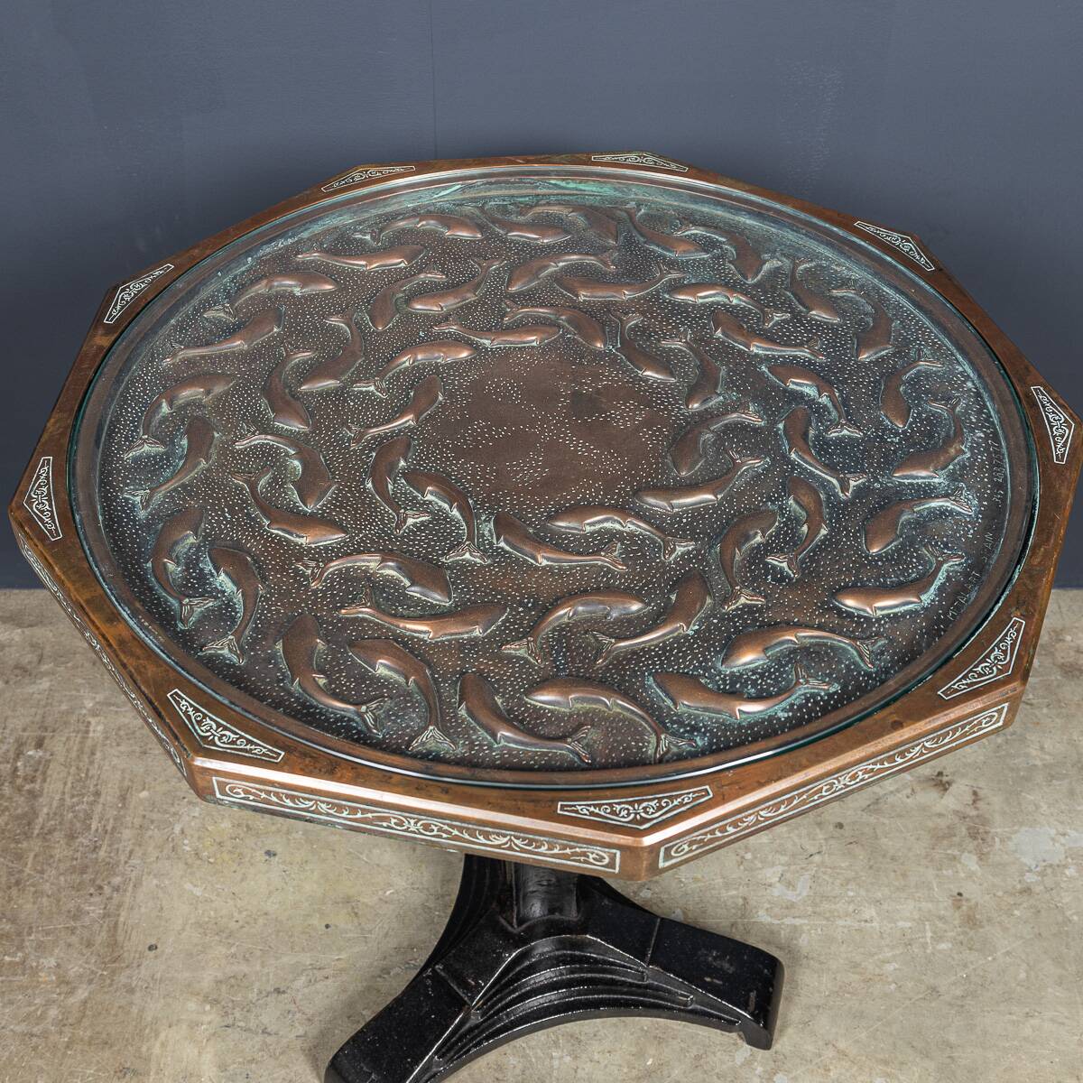 Vintage 20thc spanish embossed copper table by malart c.1930