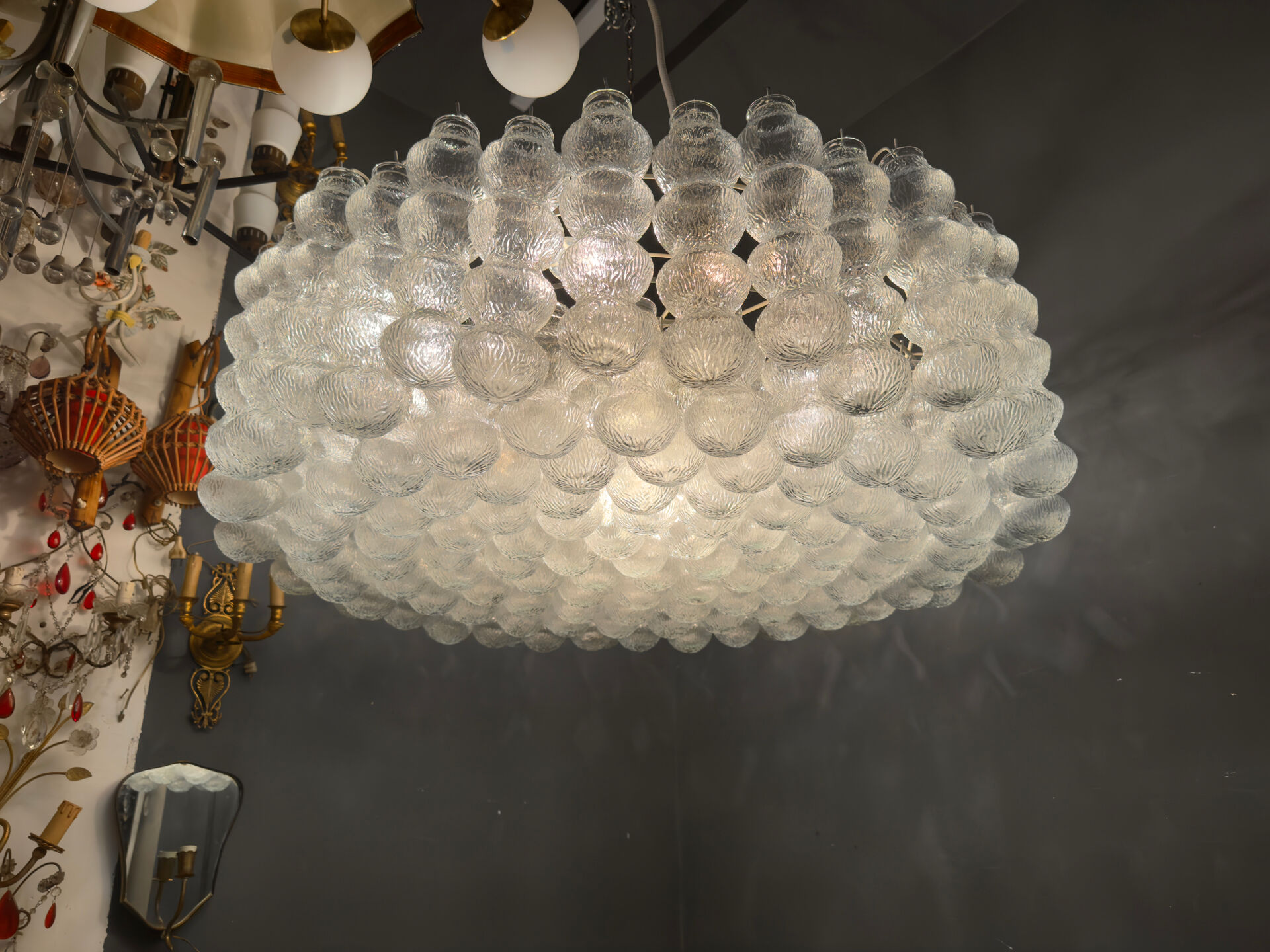 Extra Large Murano Glass Bubble Chandelier / Flushmount, Italy, 1980s