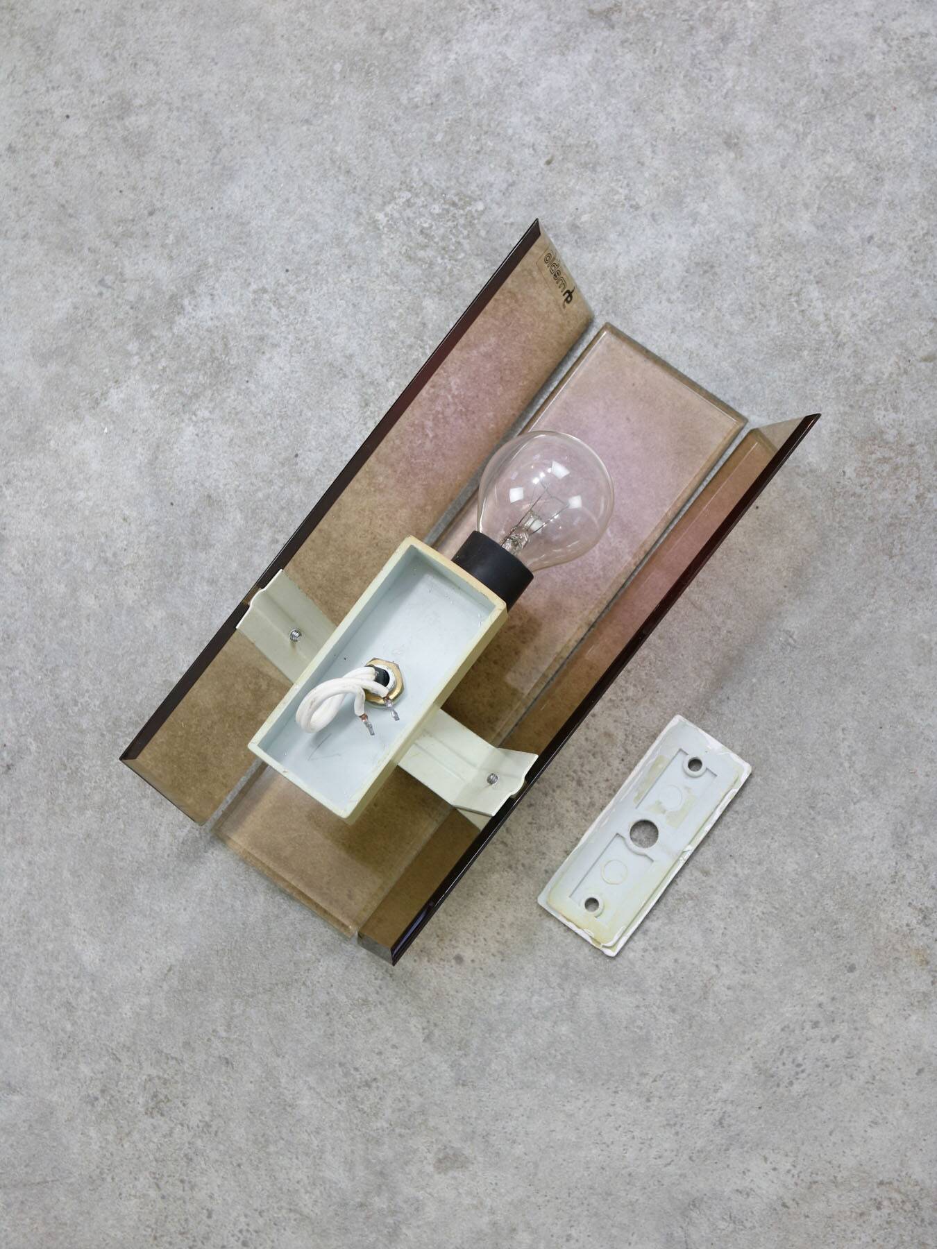 Italian Smoked Plexiglas Sconce for Guzzini, 1970s