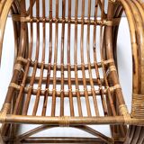Postmodern Bamboo Rocking Chair with Red, Black and White Fabric Upholstery