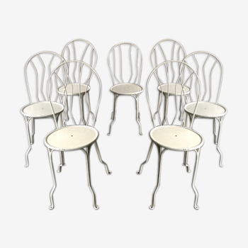 7 chaises en fer forgé de jardin des années 30