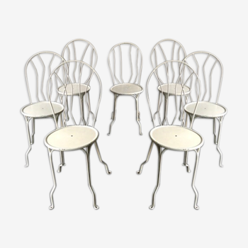 7 garden wrought iron chairs '30s  white painted