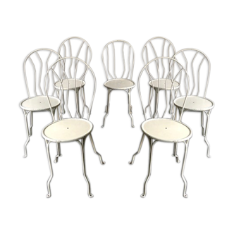 7 garden wrought iron chairs '30s  white painted